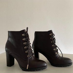 ADRIENNE VITTADINI WOMENS LEATHER COMBAT BOOTS SZ 7.5 DARK BROWN NIB